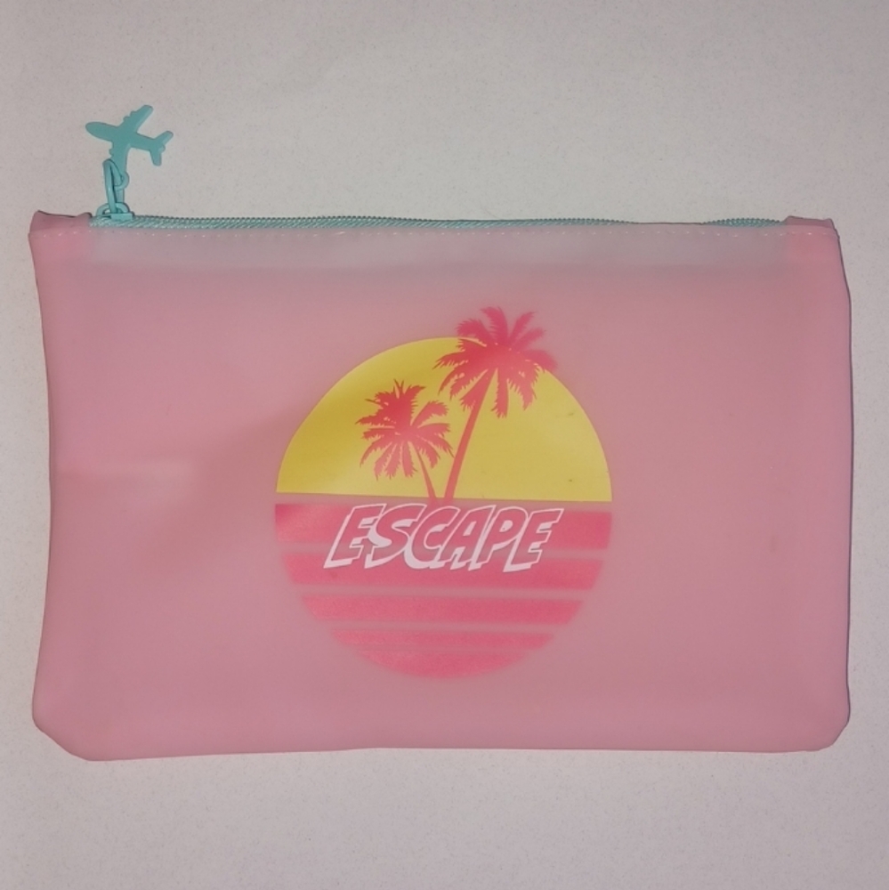 Ipsy 'Escape' Tropical Palm tree and sunset cosmetic bag with airplane Copy-2
